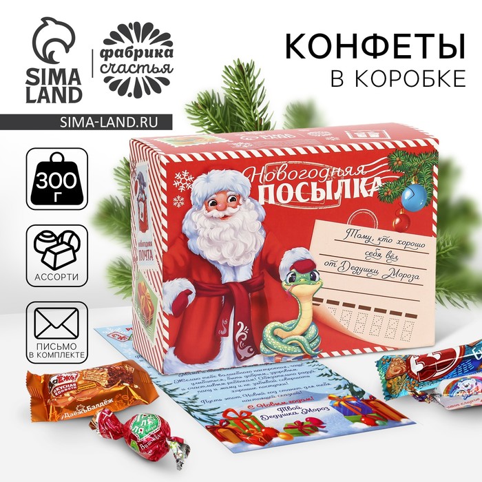 Конфеты в коробке-письме «Новогодняя посылка», 300 г. - Фото 1