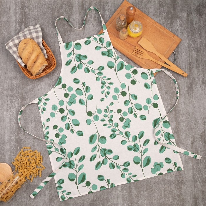 Фартук кухонный «Доляна. Эвкалипт», 60×70 см, 100% хлопок, рогожка 164 г/м², белый - Фото 1