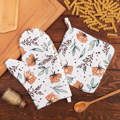 Кухонный набор «Доляна» Oleander: варежка 20×27 см, прихватка 19×19 см, 100% хлопок