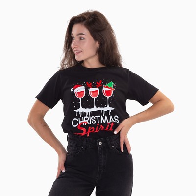 Футболка женская Tusi Christmas spirit, чёрная, размер 48