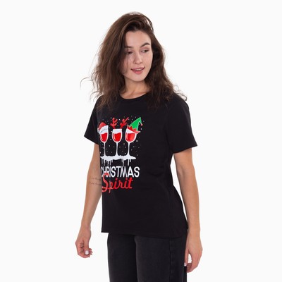 Футболка женская Tusi Christmas spirit, чёрная, размер 48