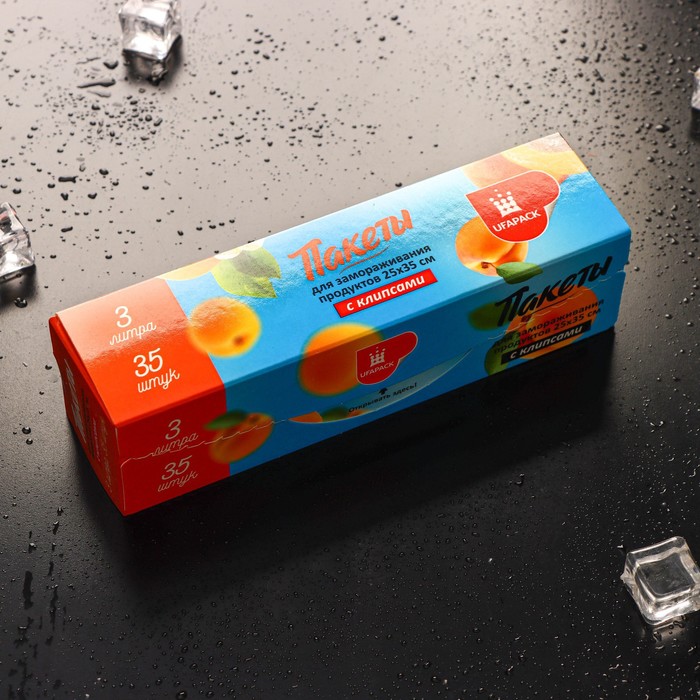 Пакеты для заморозки продуктов «Уфа ПАК», 3 литра, 25×35 см, 35 шт, с клипсами - фото 1889896304