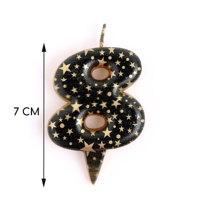 Свеча в торт «Саната», цифра 8, черная с золотыми звездами, 5.5 см