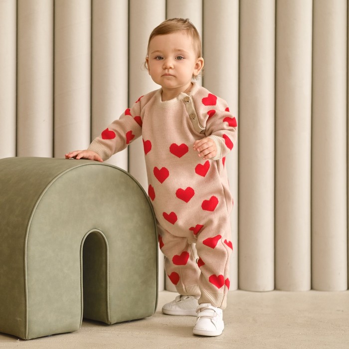 Комбинезон вязаный Крошка Я «Сердечки», рост 86-92 см - Фото 1