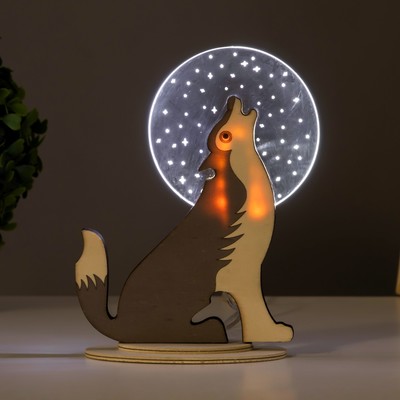 Фигурка световая RISALUX «Волк», 3D ночник, LED, USB, 15×7×18.5 см