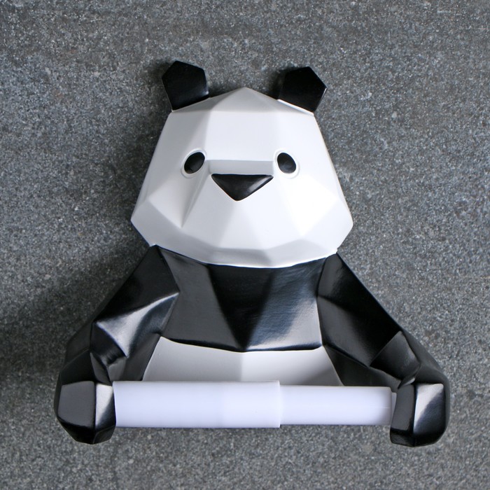 Держатель для туалетной бумаги "Полигональная панда" 19х17х12см, черно-белая - фото 1901694456