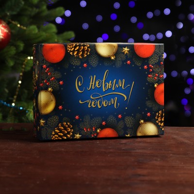 Коробка сборная крышка-дно с окном, "Елочные игрушки", 21 х 15 х 5,7 см