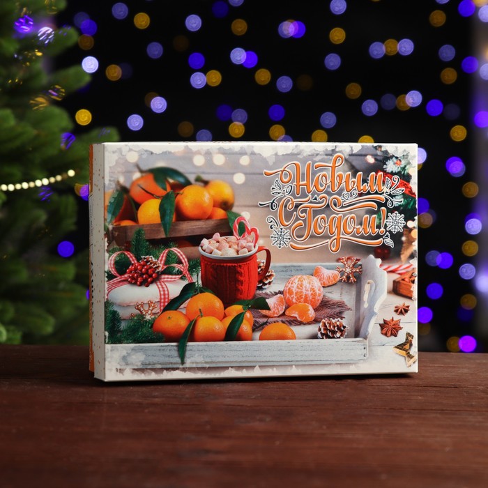 Коробка сборная крышка-дно с окном, "Мандарины", 21 х 15 х 5,7 см