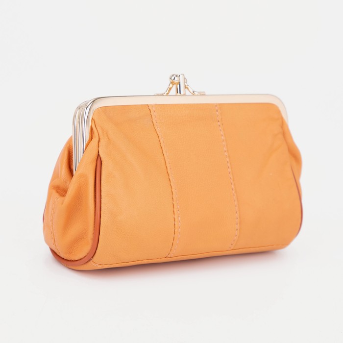Косметичка, 2 отдела на фермуаре, наружный карман, цвет оранжевый - Фото 1