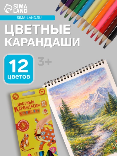 Карандаши цветные «Каляка-Маляка. ПРЕМИУМ», 12 цветов, супермягкие, утолщённый стержень, трёхгранный корпус