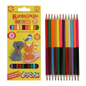 Карандаши цветные 12 штук 24 цвета "Каляка-Маляка", двухсторонние, деревянные, шестигранные, картонная упаковка