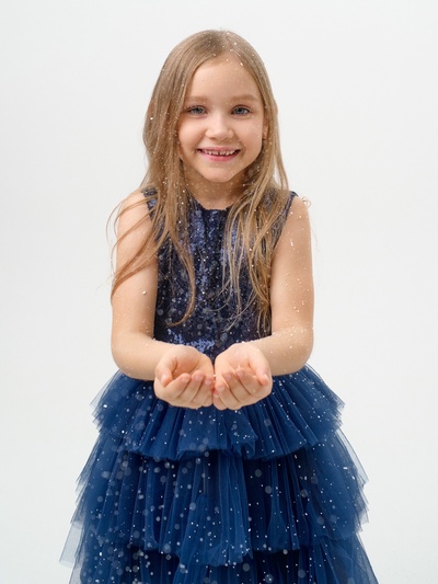 Платье нарядное для девочки KAFTAN с пайетками, синее, рост 122-128 см