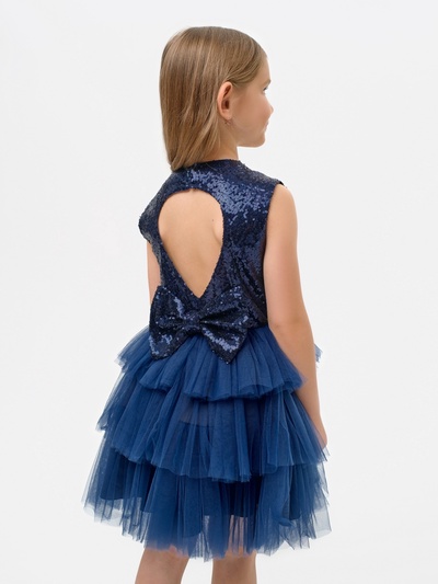 Платье нарядное для девочки KAFTAN с пайетками, синее, рост 122-128 см