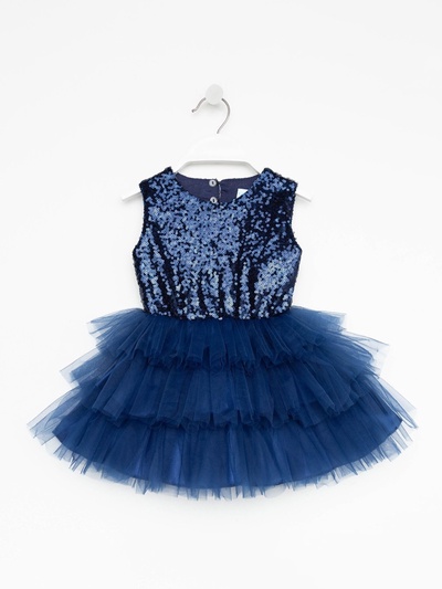 Платье нарядное для девочки KAFTAN с пайетками, синее, рост 122-128 см