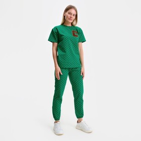 Костюм женский (футболка, брюки), цвет зелёный, размер one size (44-48)