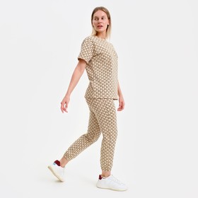 Пижама женская (футболка, брюки), бежевая, размер one size (44-48)