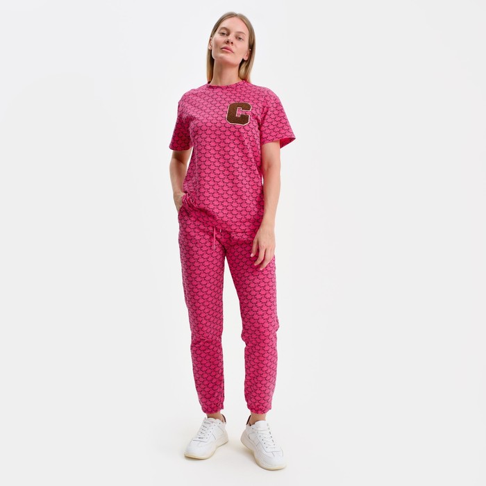 Костюм женский (футболка, брюки), цвет розовый, размер one size (44-48)