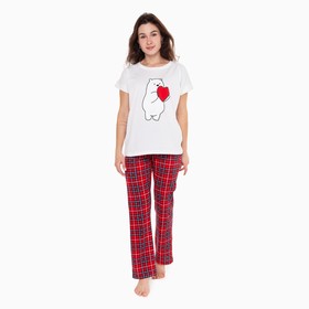 Комплект домашний женский «Мишка» (футболка/брюки), цвет белый/красный, размер 44