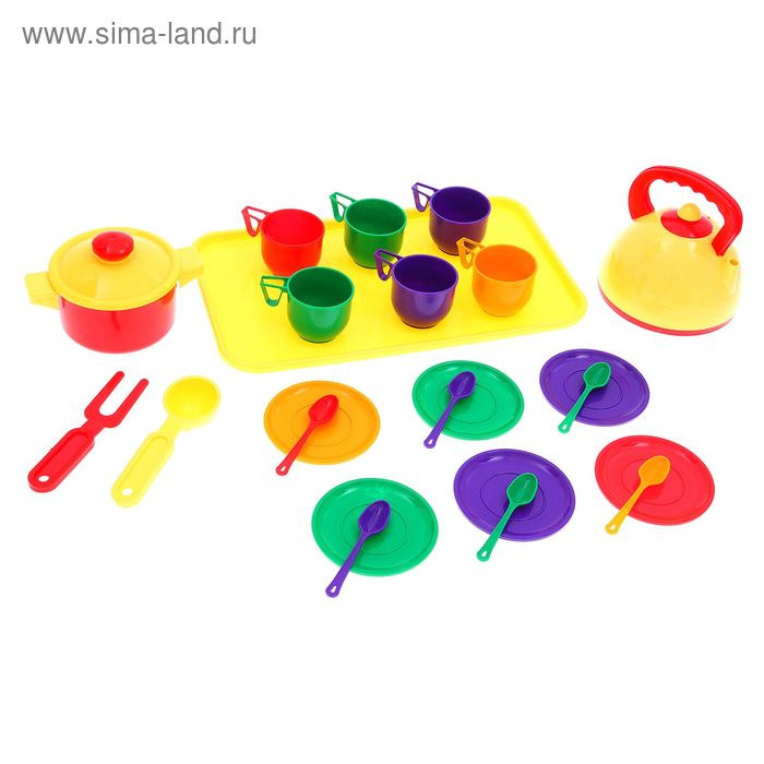 Набор детской посуды с чайником, подносом и кастрюлей, 23 предмета, МИКС - Фото 1