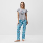 Комплект домашний женский "Единорог" (футболка/брюки), цвет серый/голубой, размер 46 - фото 1837220