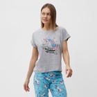 Комплект домашний женский "Единорог" (футболка/брюки), цвет серый/голубой, размер 46 - Фото 2