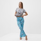 Комплект домашний женский "Единорог" (футболка/брюки), цвет серый/голубой, размер 50 - Фото 5