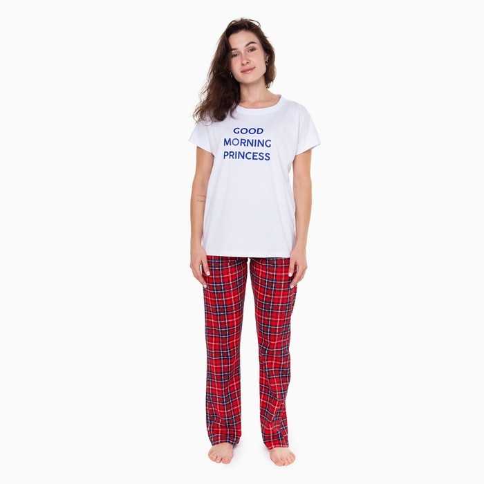 Комплект домашний женский «GOOD MORNING» (футболка/брюки), цвет белый/красный, размер 46 - Фото 1