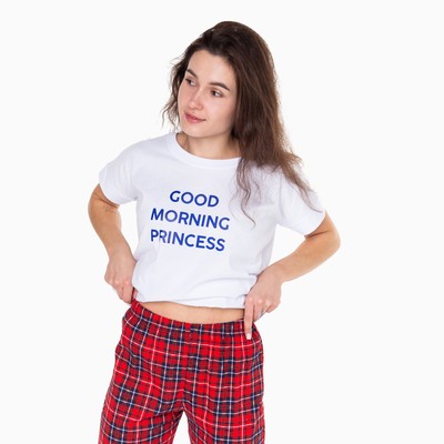 Пижама женская (футболка, брюки) GOOD MORNING, белый, красный, размер 46
