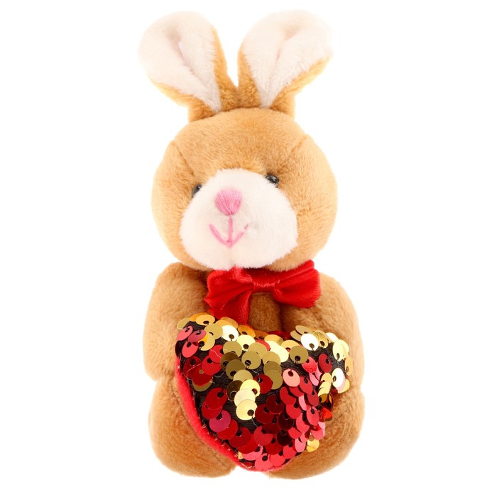 Мягкая игрушка «Зайчик с сердцем», пайетки, на подвеске - Фото 1
