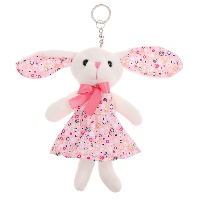 Мягкая игрушка «Зайка в платье», на брелоке, цвет розовый - Фото 1