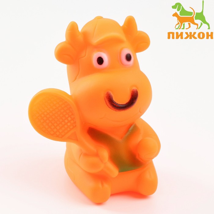 Игрушка пищащая "Спортивная корова" для собак, 10 см, оранжевая - Фото 1