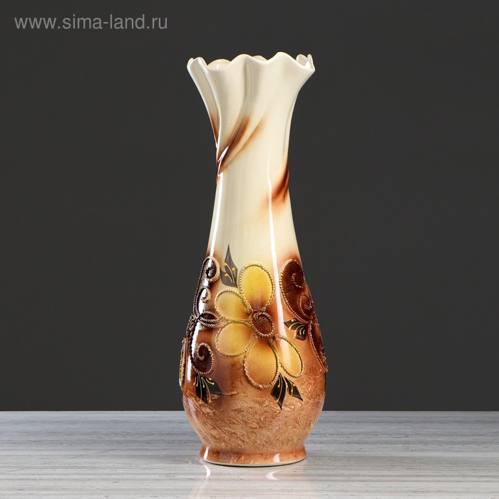 Ваза керамическая "Вьюн", напольная, цветы глазурь, коричневая, 60 см - Фото 1