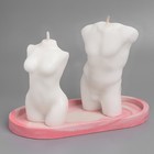 Набор свечей на подставке "Мужчина и женщина", бело-розовая подставка - Фото 2
