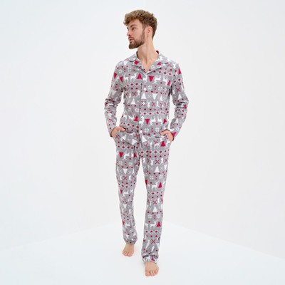 Пижама новогодняя мужская: рубашка, брюки KAFTAN «Скандинавия», серая, размер 56