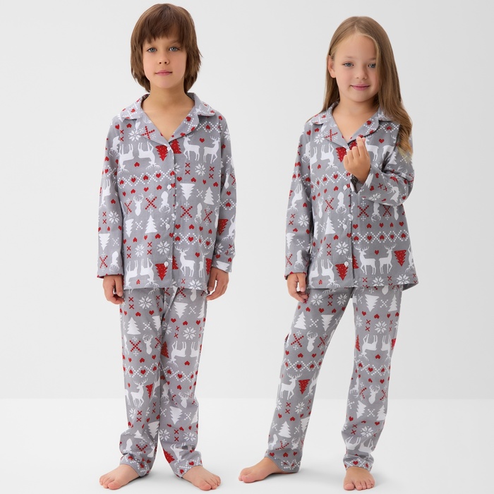 Пижама детская новогодняя: рубашка, брюки, KAFTAN «Скандинавия», серая, рост 98-104 см - Фото 1
