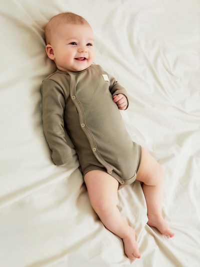 Боди детское с длинным рукавом «Крошка Я» BASIC LINE, рост 62-68 см, бежевое