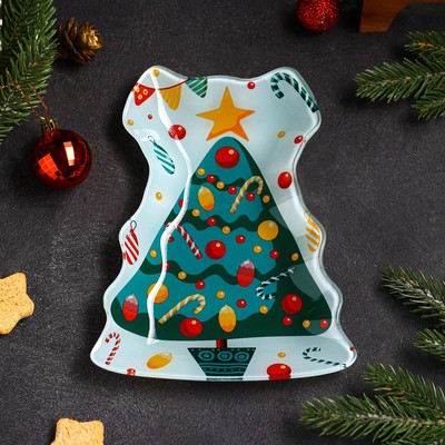 Блюдо стеклянное сервировочное Доляна «Ёлочка с бантом. Праздник», 21×16 см