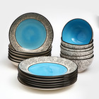 Набор керамической посуды "Восточный", 18 предметов: 6 шт-20 см, 6 шт-25 см, 6 шт-15 см, 700 мл , синий, 1 сорт, Иран - фото 3481393