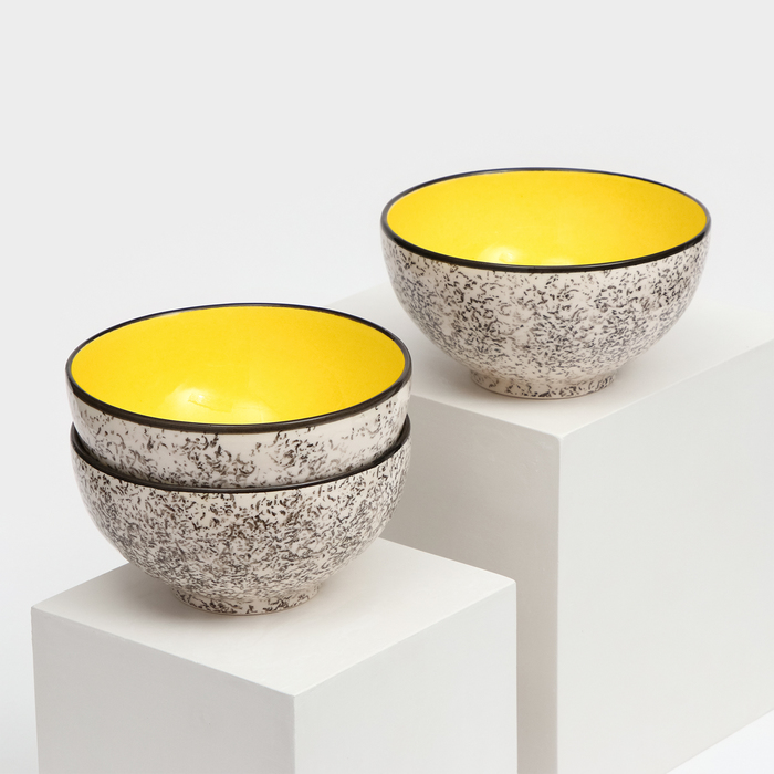 Набор посуды "Салатный", керамика, желтый, 3 предмета: d=15 см, 700 мл, 1 сорт, Иран - фото 1927996543