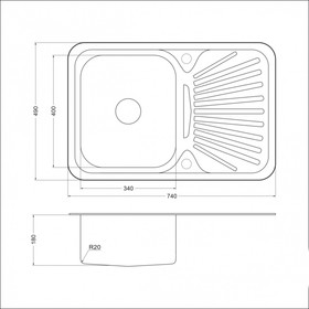 

Мойка кухонная EMAR 7449 electrolize, врезная, 490 х 740 х 180 мм, левая, овальная, хром