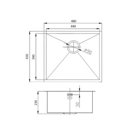 

Мойка кухонная EMAR EMB-114 PVD Nano Satine, врезная, 480х430х230 мм, прямоугольная, сатин