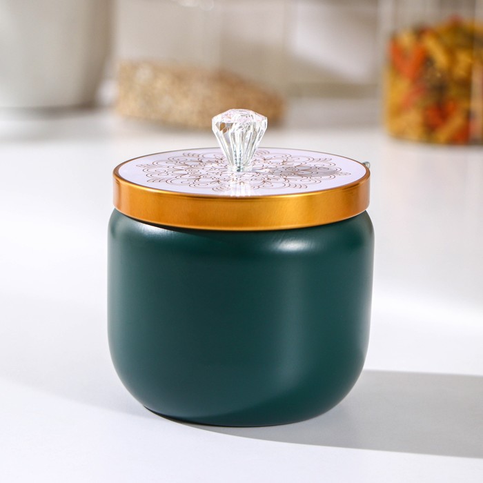 Сахарница из нержавеющей стали «Эрвин», 9,5×10,5 см, с ложкой, 201 сталь, цвет зелёный - Фото 1