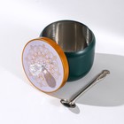 Сахарница из нержавеющей стали «Эрвин», 9,5×10,5 см, с ложкой, 201 сталь, цвет зелёный - Фото 2