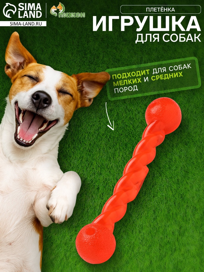 Игрушка для собак малая «Плетёнка», 19 см, каучук, красная - Фото 1