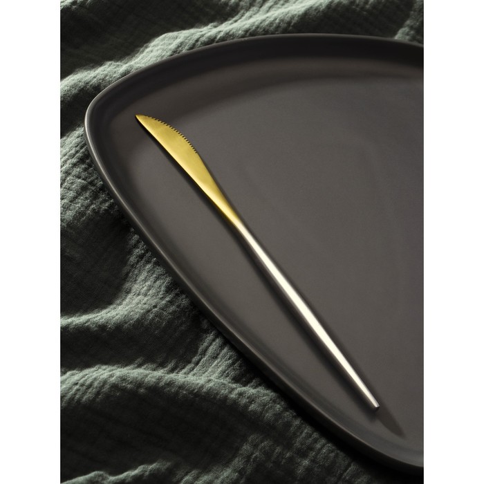 Нож столовый из нержавеющей стали Magistro «Фолк», длина 22 см, цвет золотой, серебряная ручка - фото 1909000270