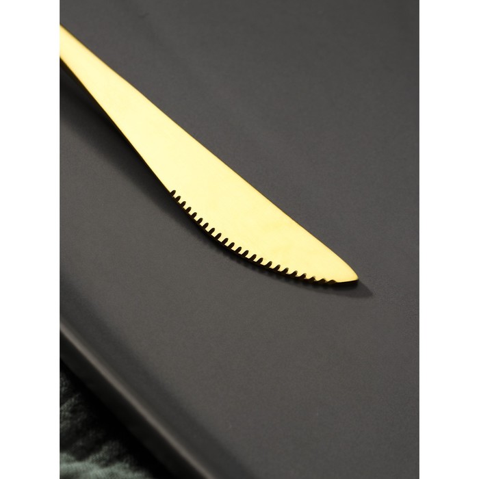Нож столовый из нержавеющей стали Magistro «Фолк», длина 22 см, цвет золотой, серебряная ручка - фото 1909000271