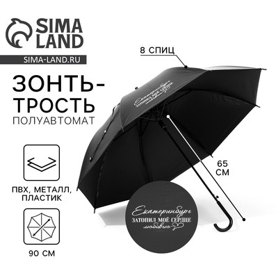 Зонт-трость полуавтомат «Екатеринбург», цвет черный, 8 спиц, R=45 см