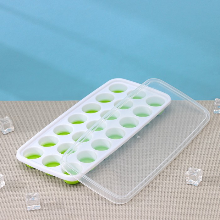 Форма для льда и шоколада с крышкой Доляна, 26×12×2.5 см, 21 ячейка (3×3×2 см), зелёная - Фото 1