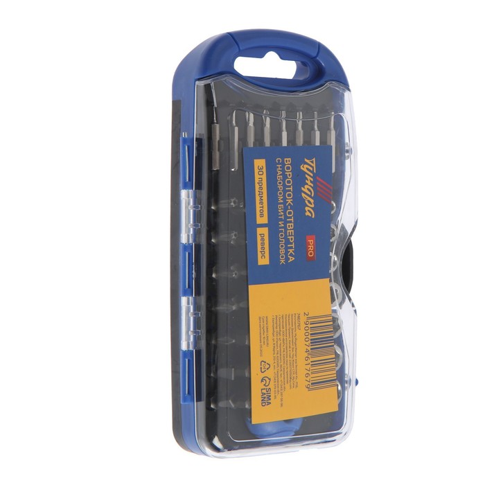 Вороток-отвертка с набором бит и головок ТУНДРА ВДОМ, реверс, 30 предметов - Фото 1