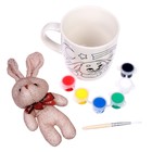 Кружка под раскраску на новый год «Зайка» с мягкой игрушкой. 300 мл, набор для творчества - Фото 3
